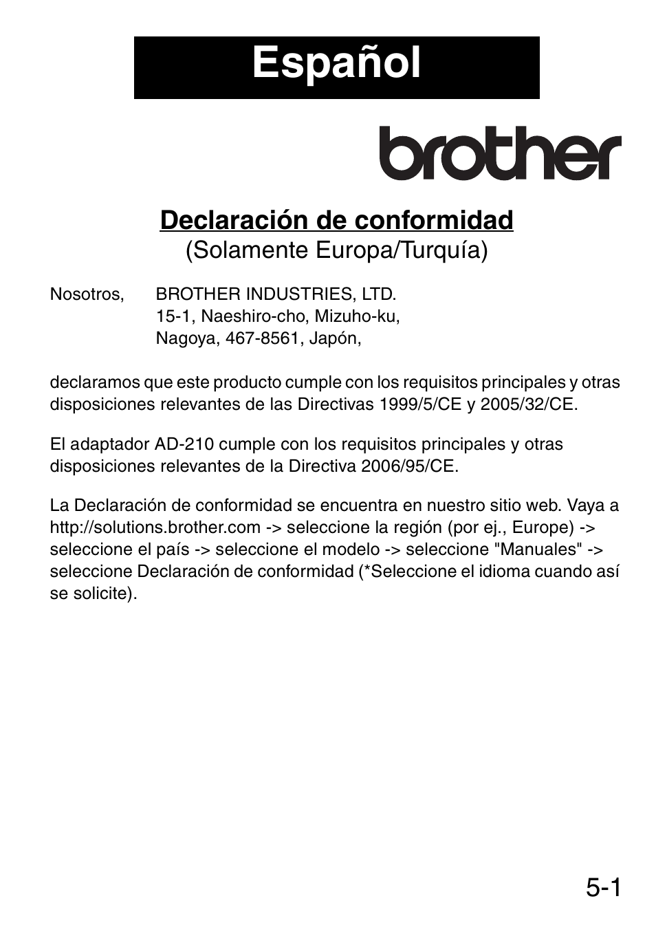 Español, 1 declaración de conformidad | Brother MW-145BT User Manual | Page 42 / 92