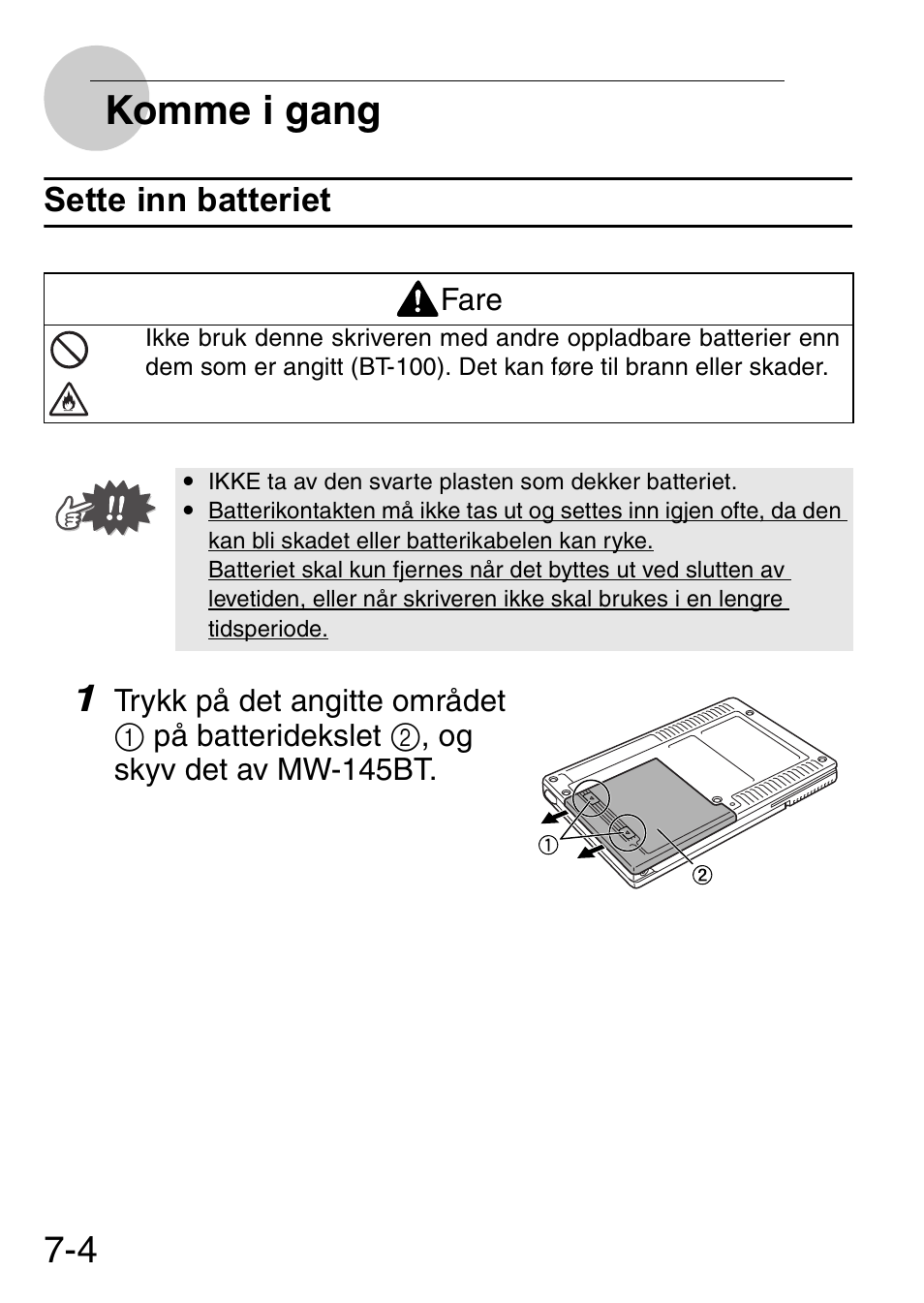 Komme i gang | Brother MW-145BT User Manual | Page 65 / 92