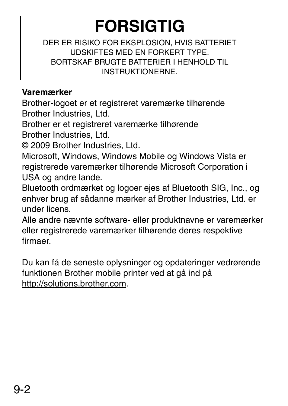 Forsigtig | Brother MW-145BT User Manual | Page 83 / 92