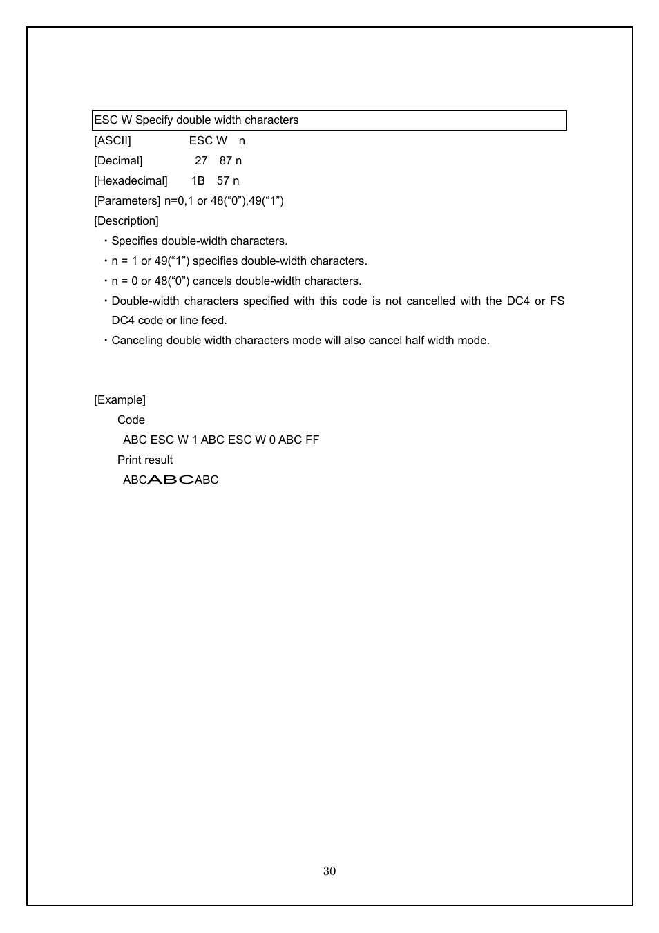 Esc w specify double width characters | Brother TD-4100N User Manual | Page 30 / 115