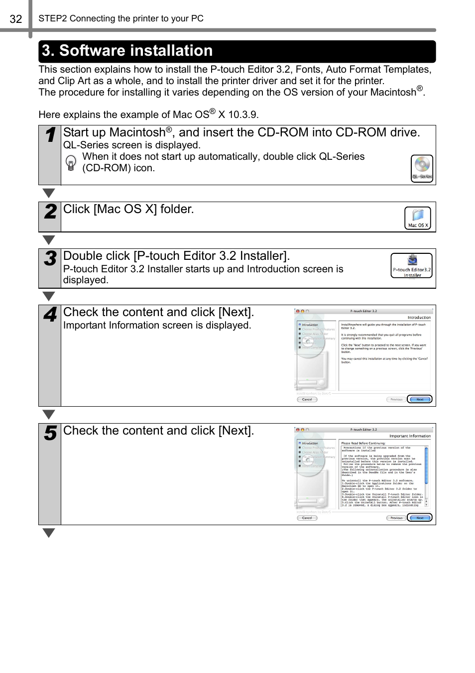 Software installation | Brother QL-500 User Manual | Page 32 / 118