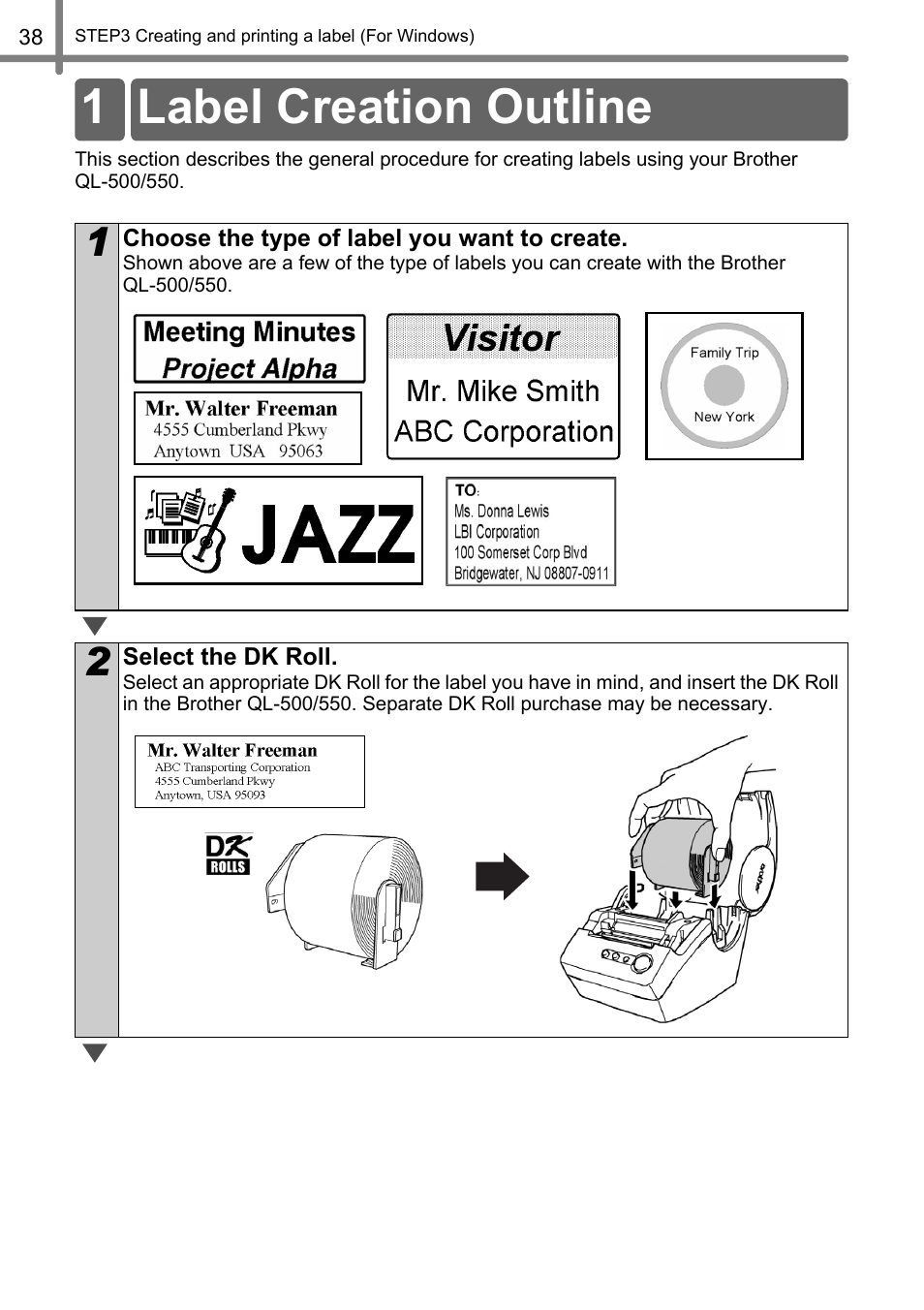 Label creation outline, 1 label creation outline | Brother QL-500 User Manual | Page 38 / 118
