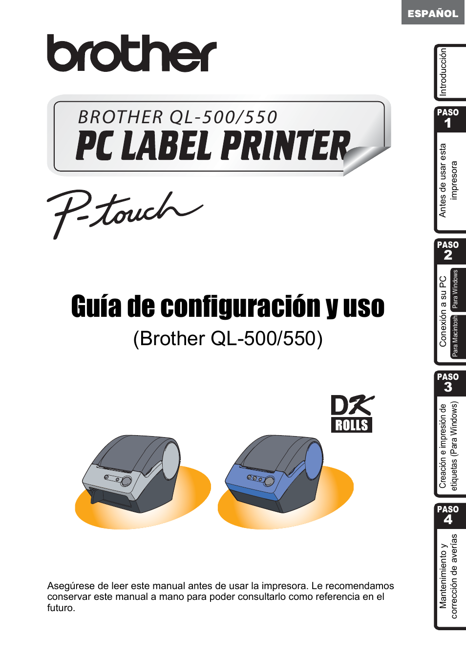 Español, Guía de configuración y uso | Brother QL-500 User Manual | Page 59 / 118