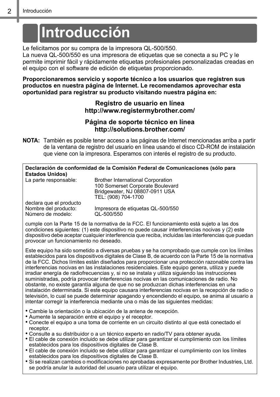 Introducción, Troducción | Brother QL-500 User Manual | Page 60 / 118