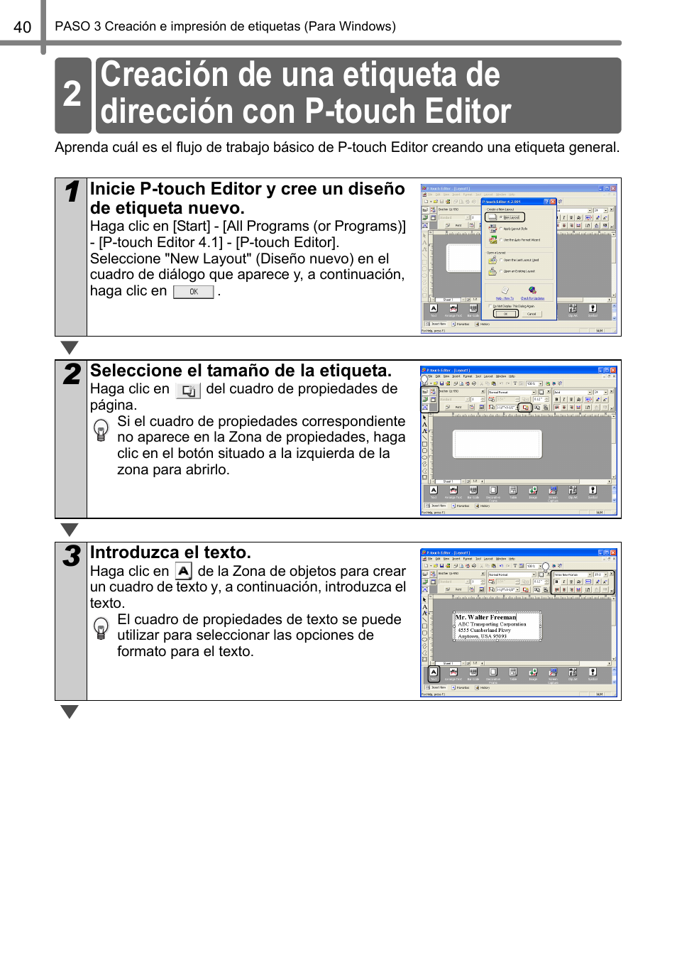 Creación de una etiqueta de, Dirección con p-touch editor | Brother QL-500 User Manual | Page 98 / 118