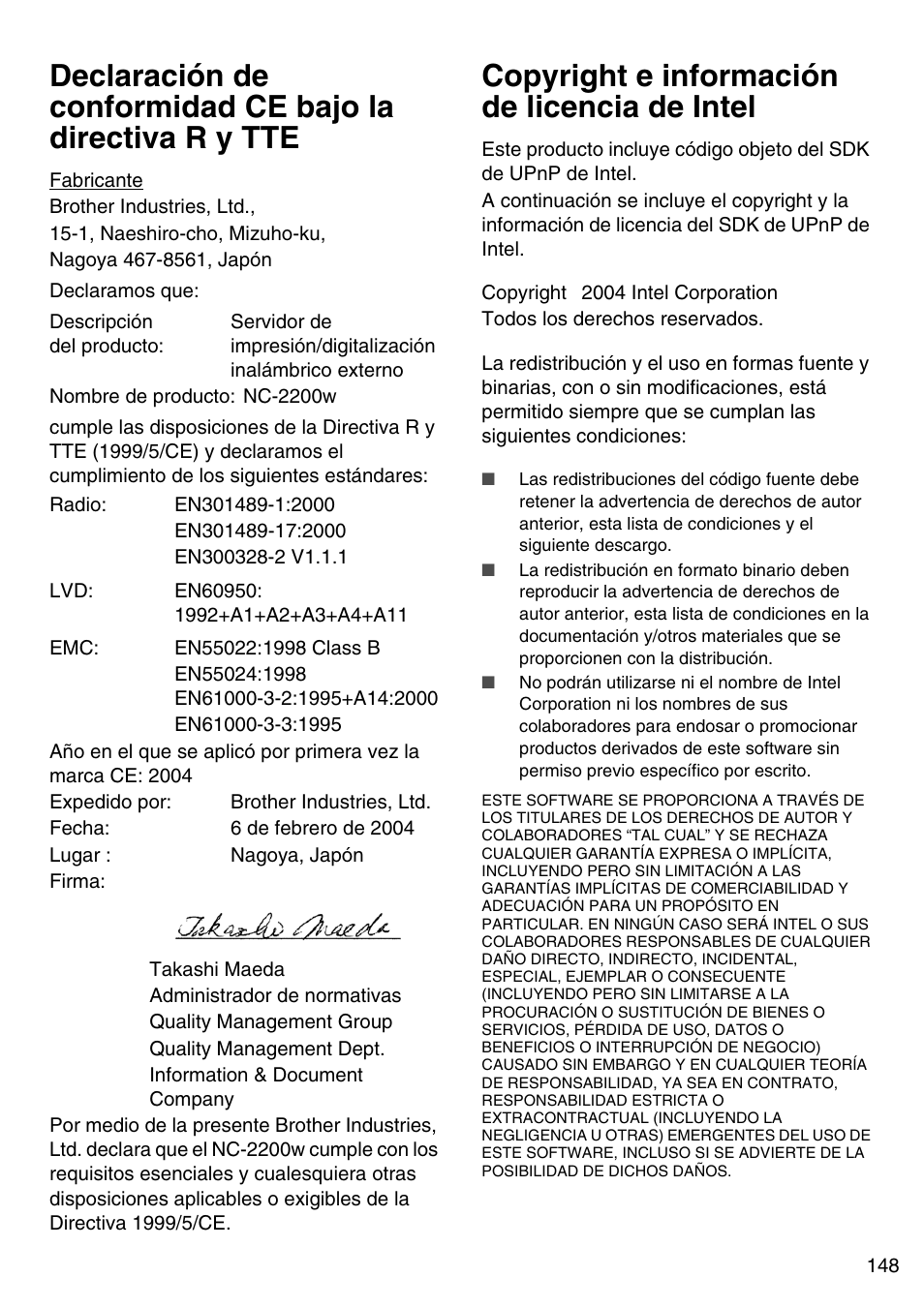 Copyright e información de licencia de intel, English | Brother NC-2200W User Manual | Page 149 / 159