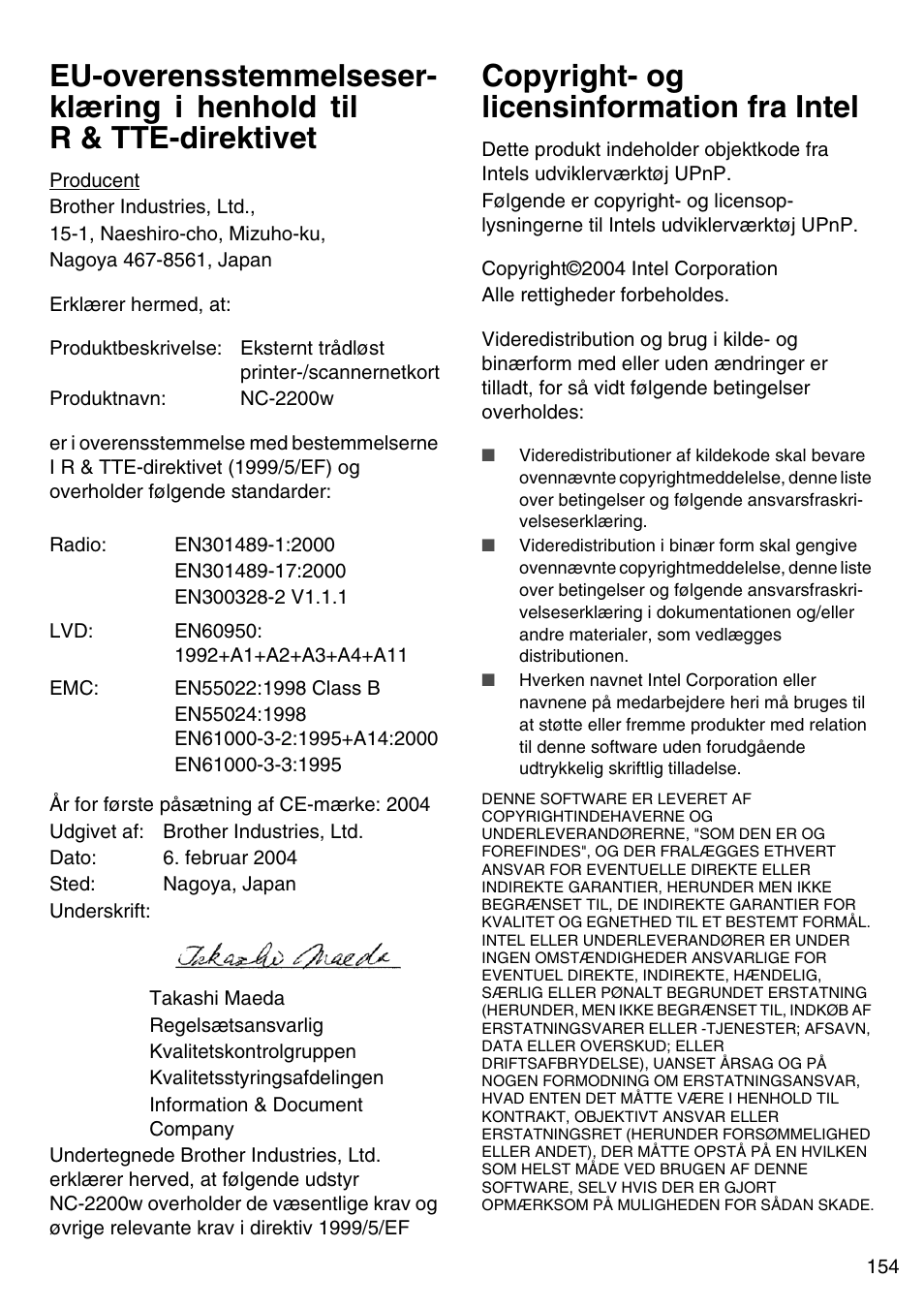 Copyright- og licensinformation fra intel, Engelsk | Brother NC-2200W User Manual | Page 155 / 159