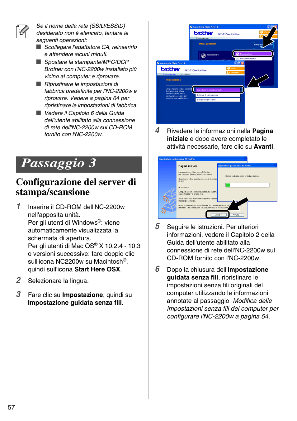 Passaggio 3, Configurazione del server di stampa/scansione, English | Brother NC-2200W User Manual | Page 58 / 159