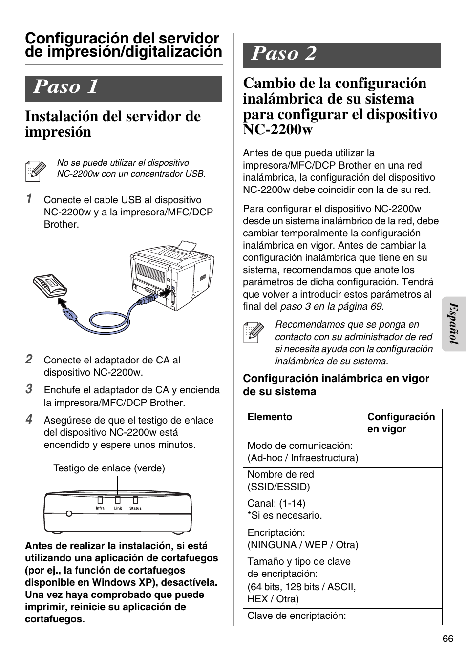 Paso 1, Paso 2, English | Brother NC-2200W User Manual | Page 67 / 159