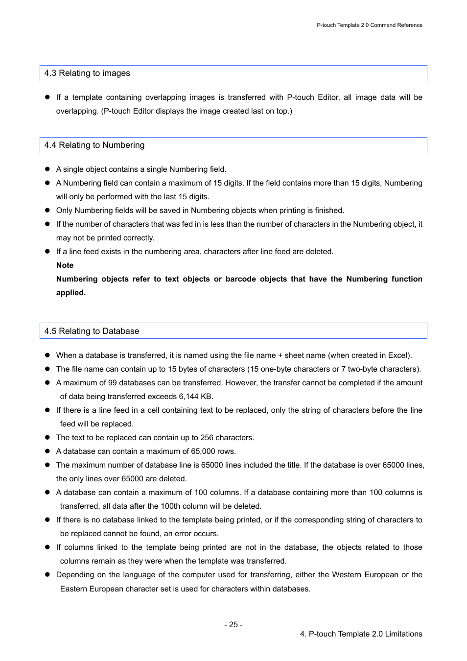 3 relating to images, 4 relating to numbering, 5 relating to database | Brother RJ-4030 User Manual | Page 31 / 110