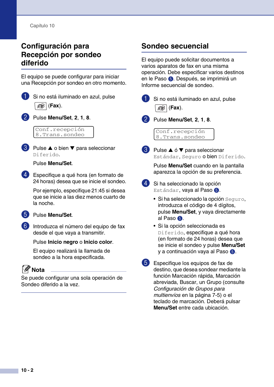 Configuración para recepción por sondeo diferido, Sondeo secuencial | Brother MFC-9420CN User Manual | Page 78 / 184