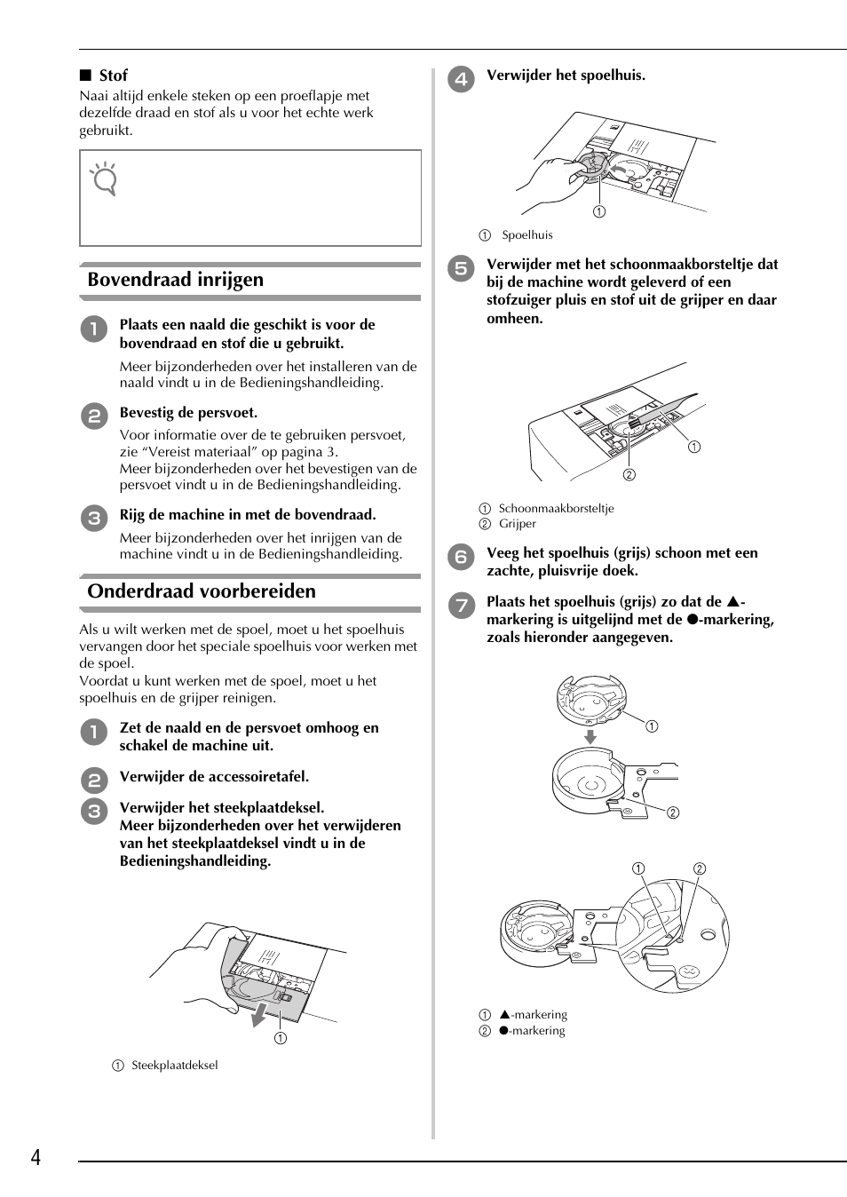 Bovendraad inrijgen, Onderdraad voorbereiden | Brother Innov-is 2200 User Manual | Page 42 / 88