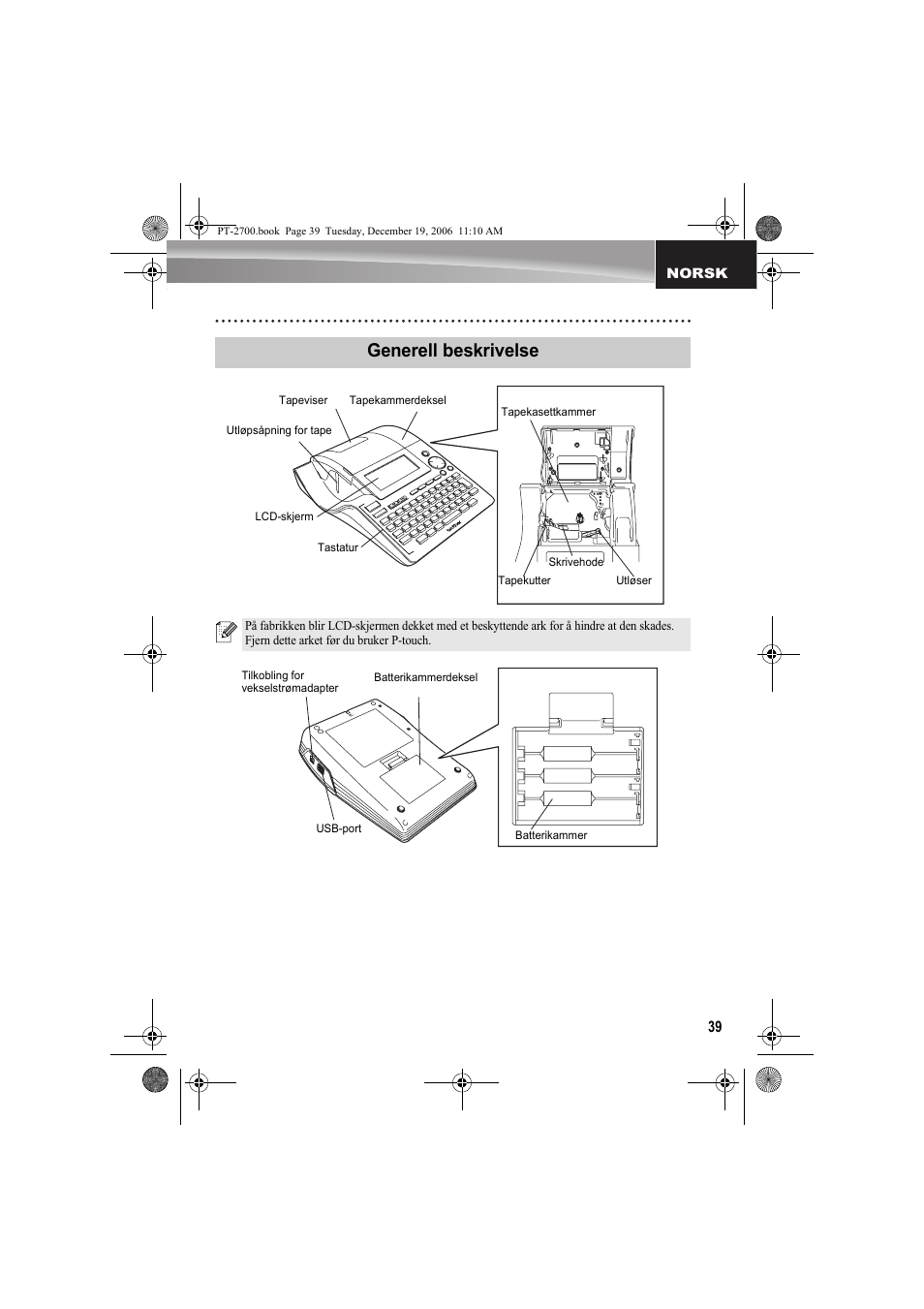 Generell beskrivelse | Brother PT-2700 User Manual | Page 40 / 62