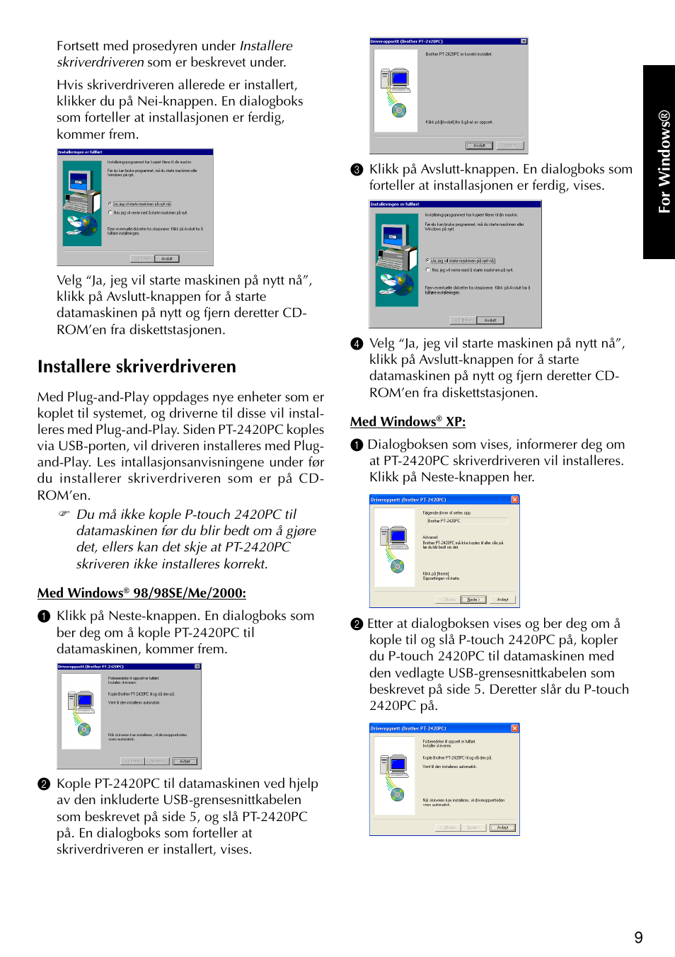 Installere skriverdriveren | Brother PT-2420PC User Manual | Page 167 / 280
