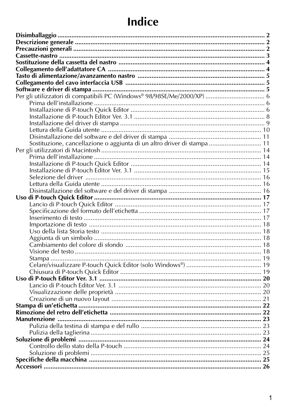 Indice | Brother PT-2420PC User Manual | Page 189 / 280