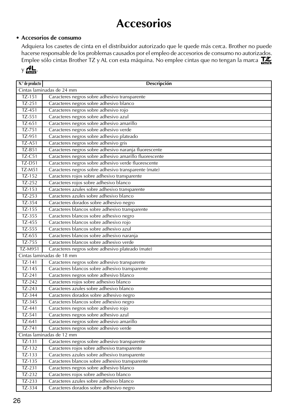 Accesorios | Brother PT-2420PC User Manual | Page 244 / 280