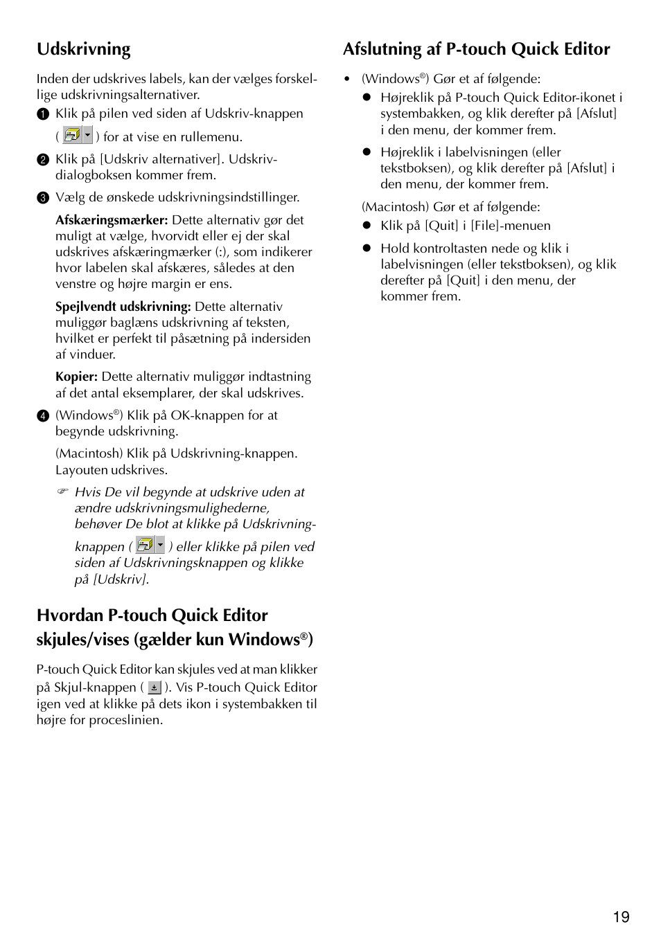 Udskrivning, Afslutning af p-touch quick editor | Brother PT-2420PC User Manual | Page 267 / 280
