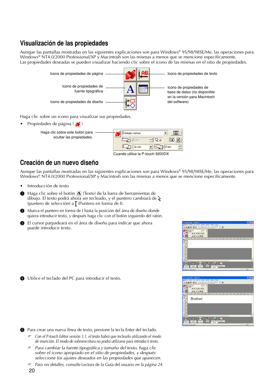 Visualización de las propiedades, Creación de un nuevo diseño | Brother PT-9200DX User Manual | Page 138 / 156