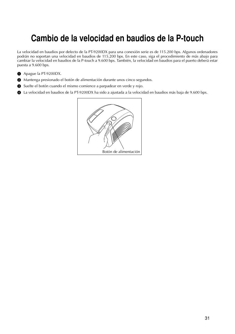 Cambio de la velocidad en baudios de la p-touch | Brother PT-9200DX User Manual | Page 149 / 156