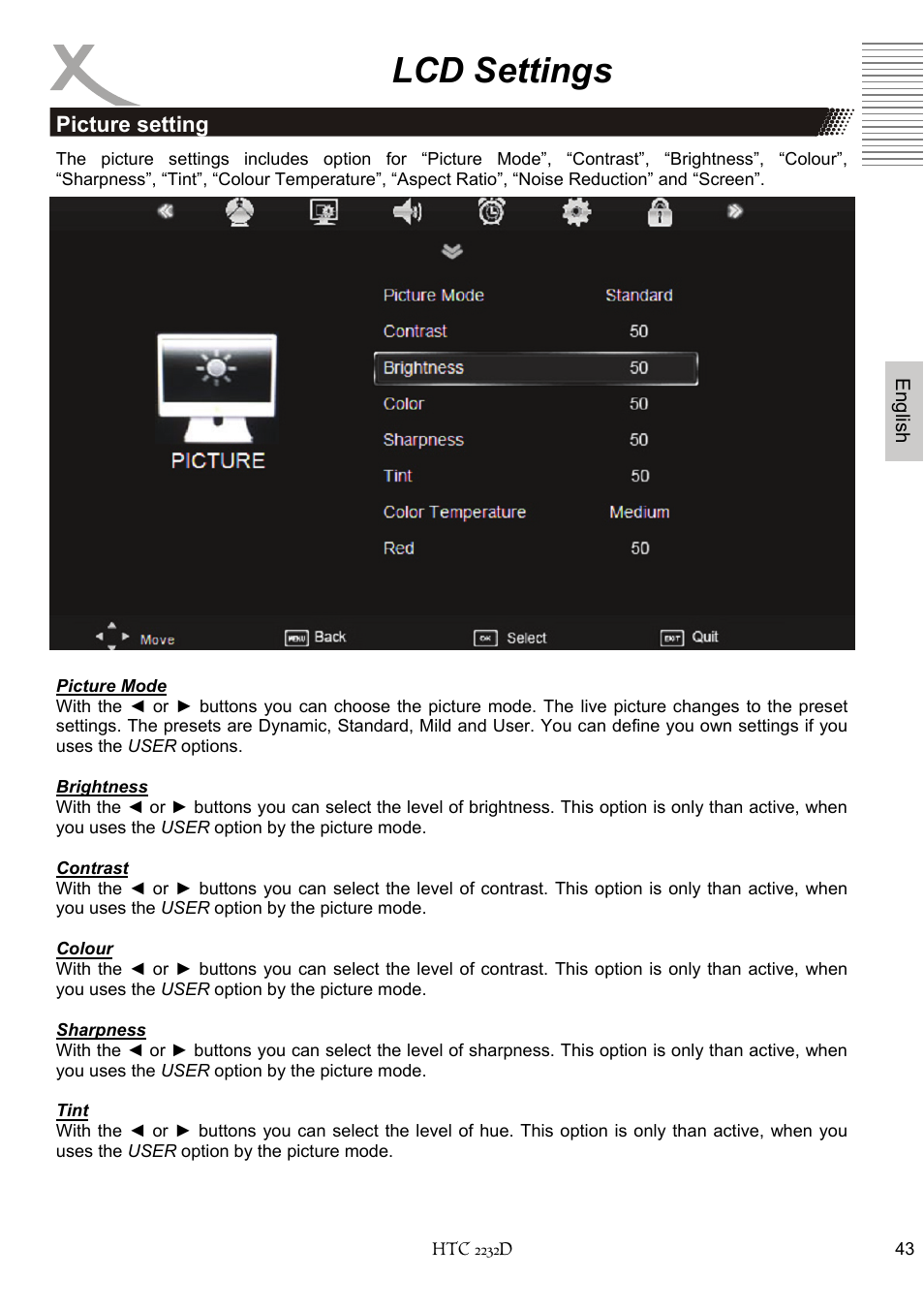 Lcd settings | Xoro HTC 2232D User Manual | Page 109 / 198