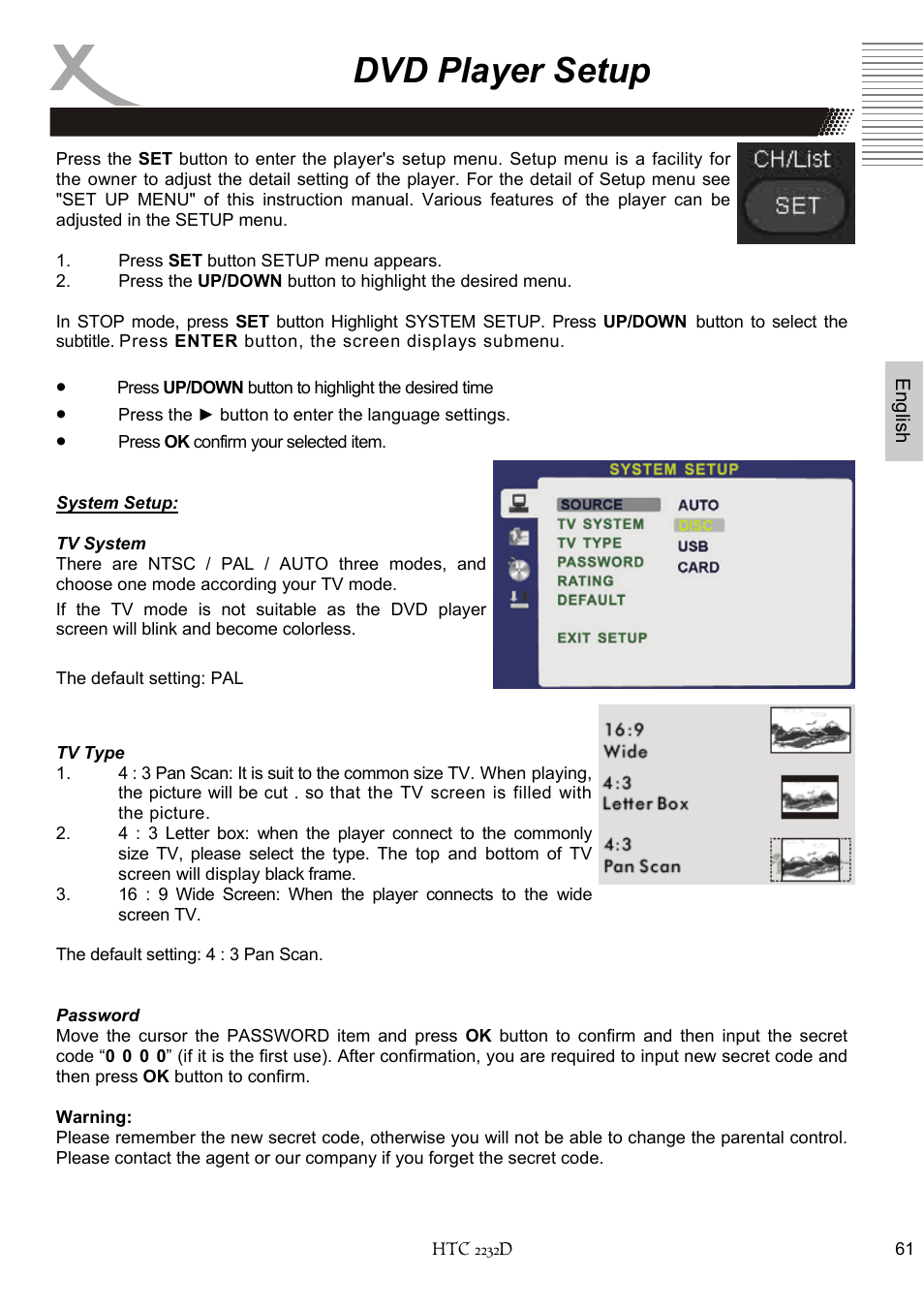 Dvd player setup | Xoro HTC 2232D User Manual | Page 127 / 198