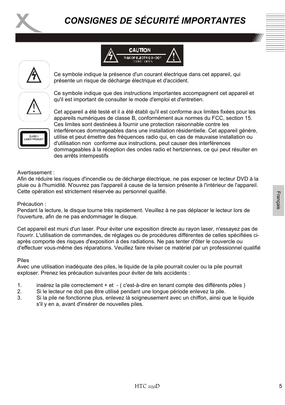 Consignes de sécurité importantes | Xoro HTC 2232D User Manual | Page 135 / 198