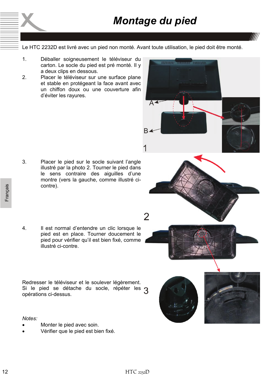 Montage du pied | Xoro HTC 2232D User Manual | Page 142 / 198