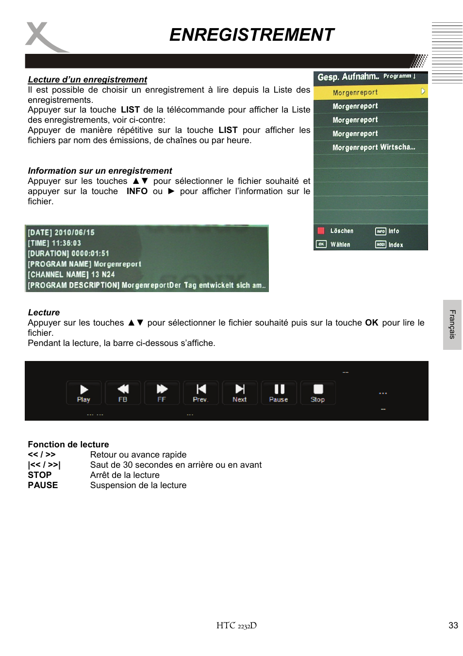 Enregistrement | Xoro HTC 2232D User Manual | Page 163 / 198