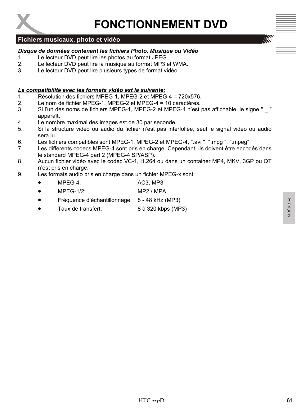Fonctionnement dvd | Xoro HTC 2232D User Manual | Page 191 / 198