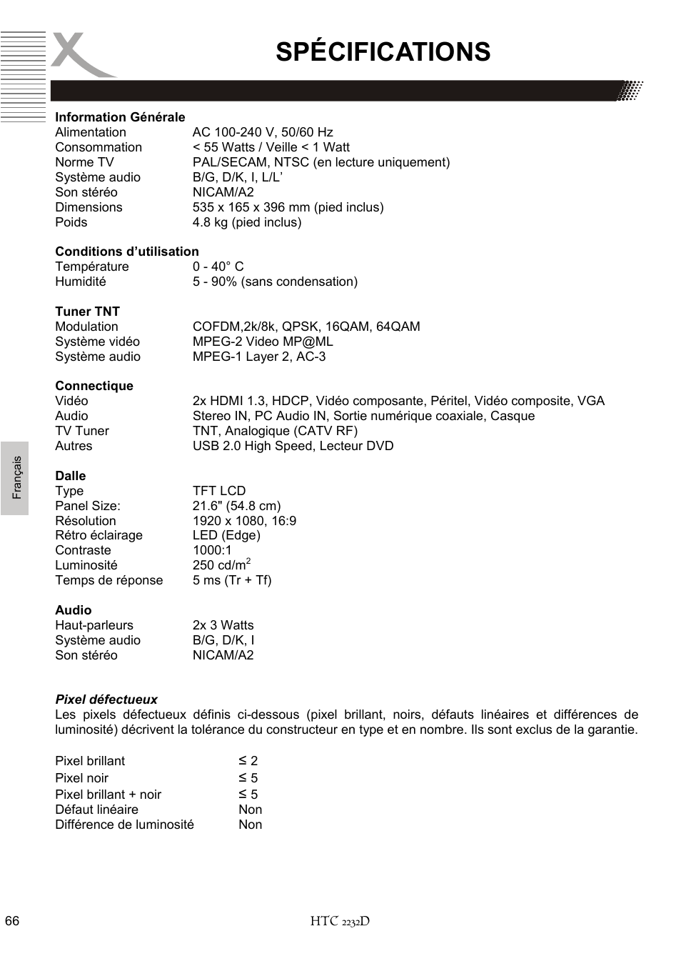 Spécifications | Xoro HTC 2232D User Manual | Page 196 / 198