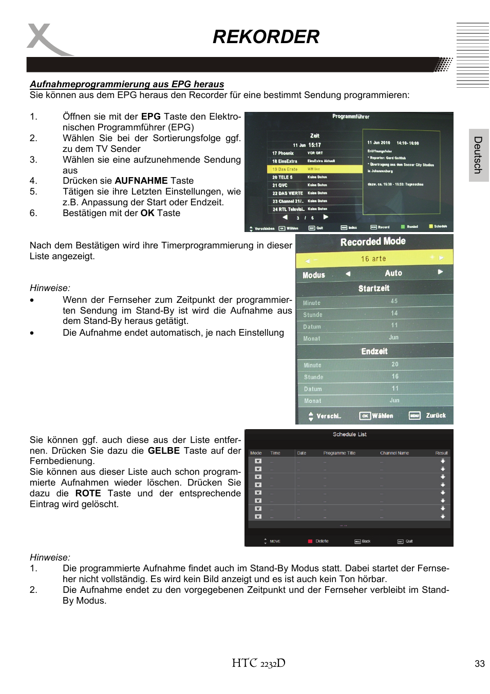 Rekorder | Xoro HTC 2232D User Manual | Page 33 / 198