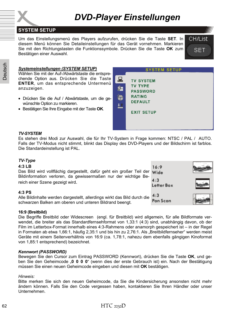 Dvd-player einstellungen | Xoro HTC 2232D User Manual | Page 62 / 198