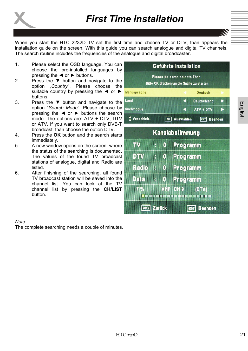 First time installation | Xoro HTC 2232D User Manual | Page 87 / 198