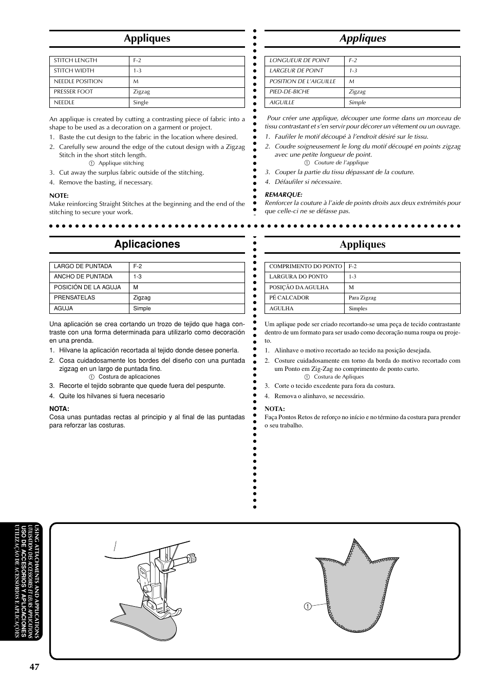 Appliques, Aplicaciones | Brother LS-1717 User Manual | Page 57 / 82