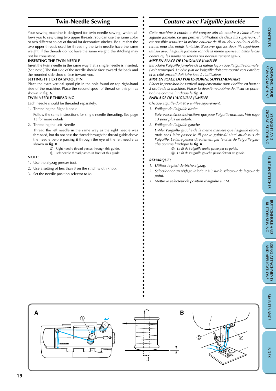 Twin-needle sewing, Couture avec l’aiguille jumelée | Brother LS-1217 User Manual | Page 29 / 81