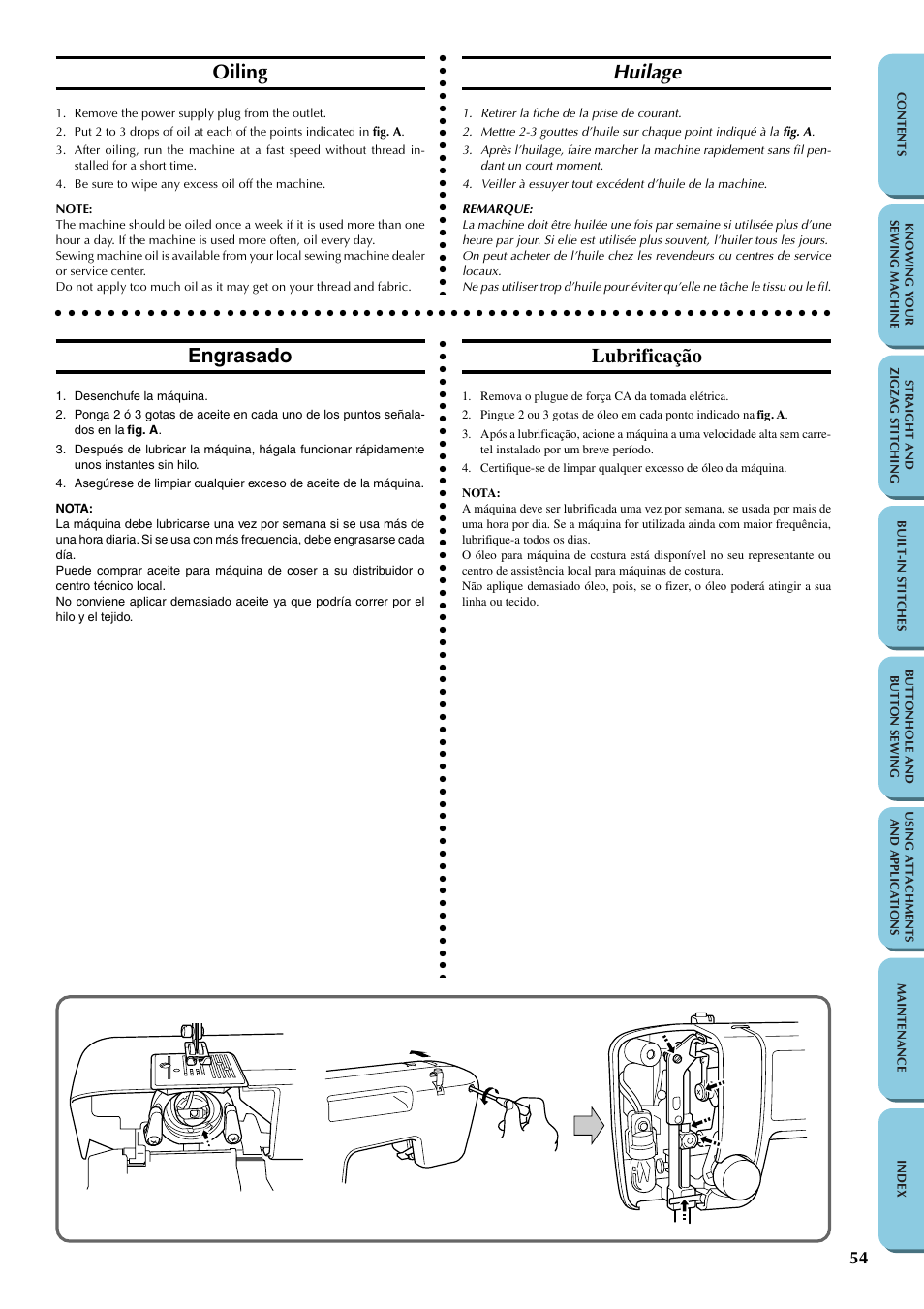 Oiling, Huilage, Engrasado | Lubrificação | Brother LS-1217 User Manual | Page 64 / 81