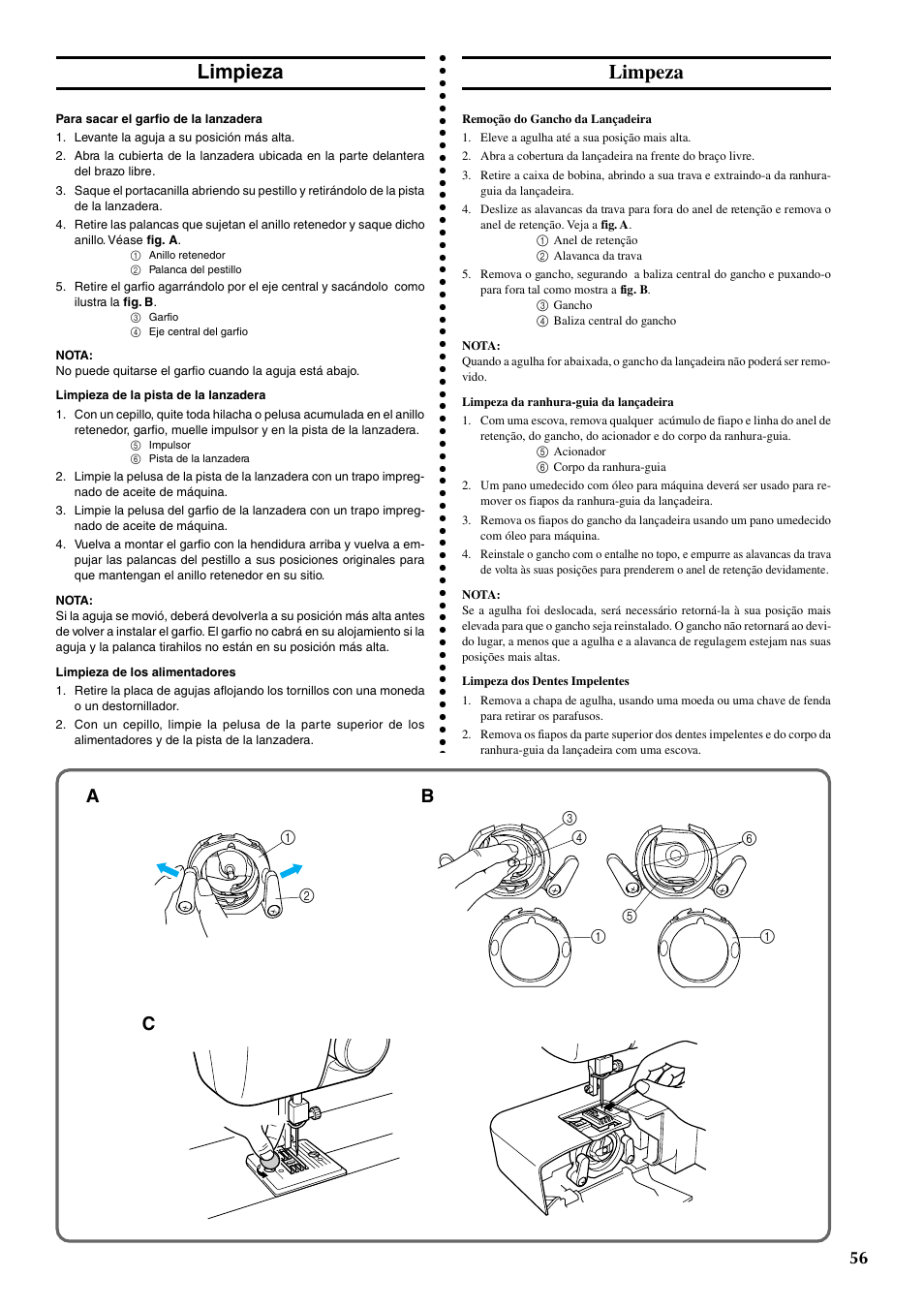 Limpieza, Limpeza | Brother LS-1217 User Manual | Page 66 / 81