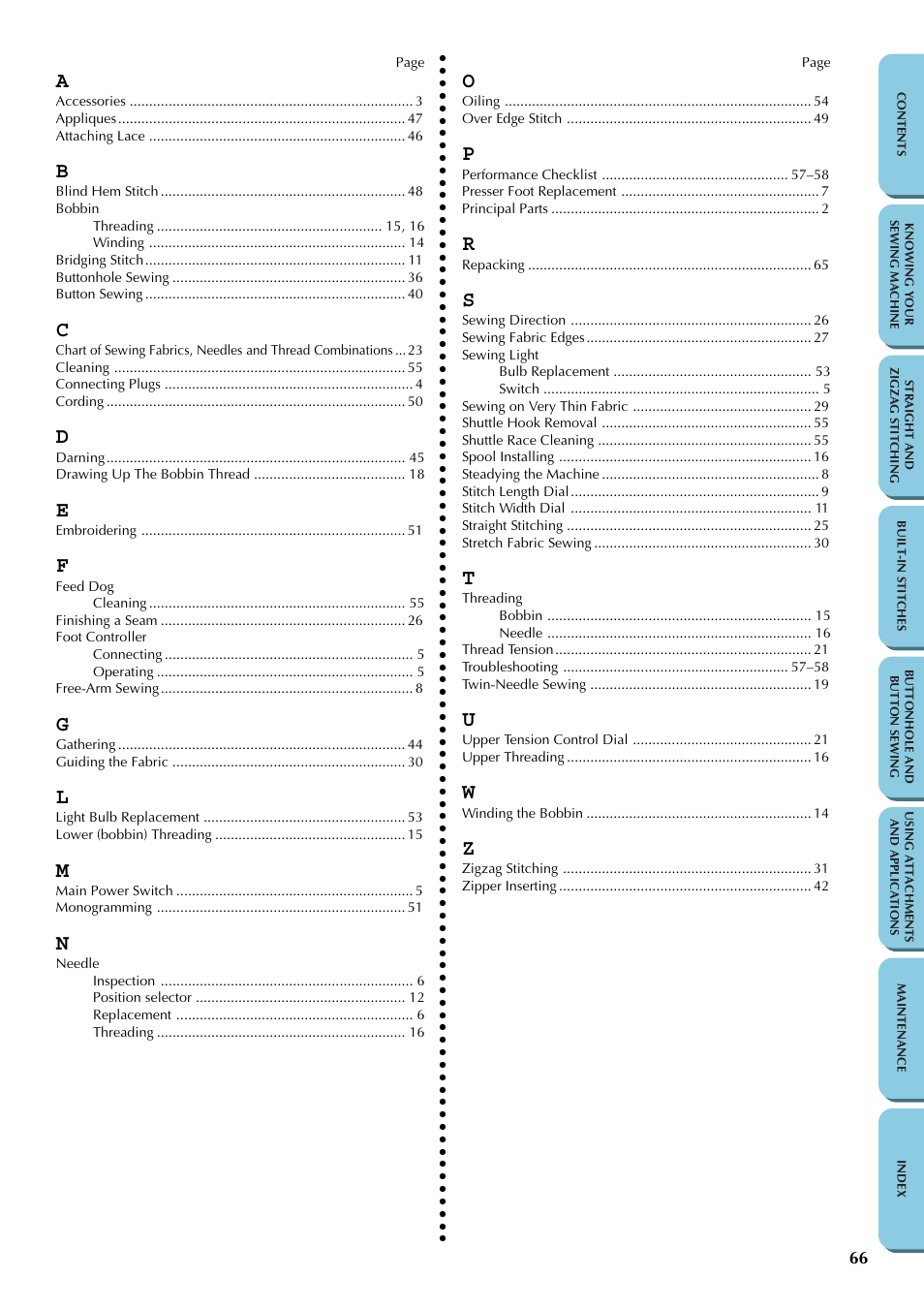 Index | Brother LS-1217 User Manual | Page 76 / 81