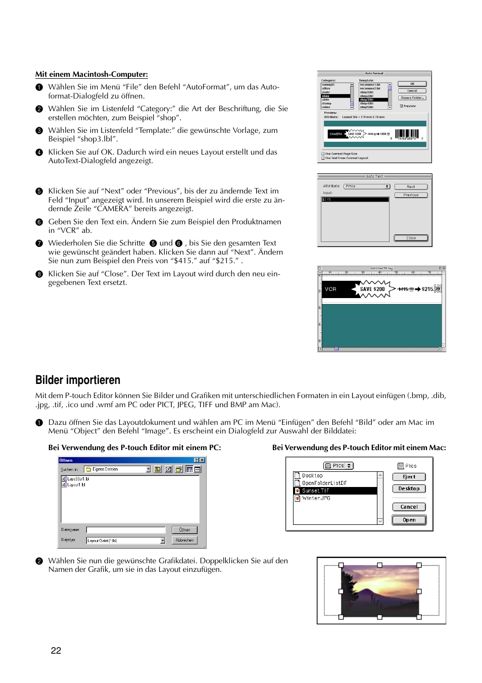 Bilder importieren | Brother PT-9200DX User Manual | Page 102 / 232