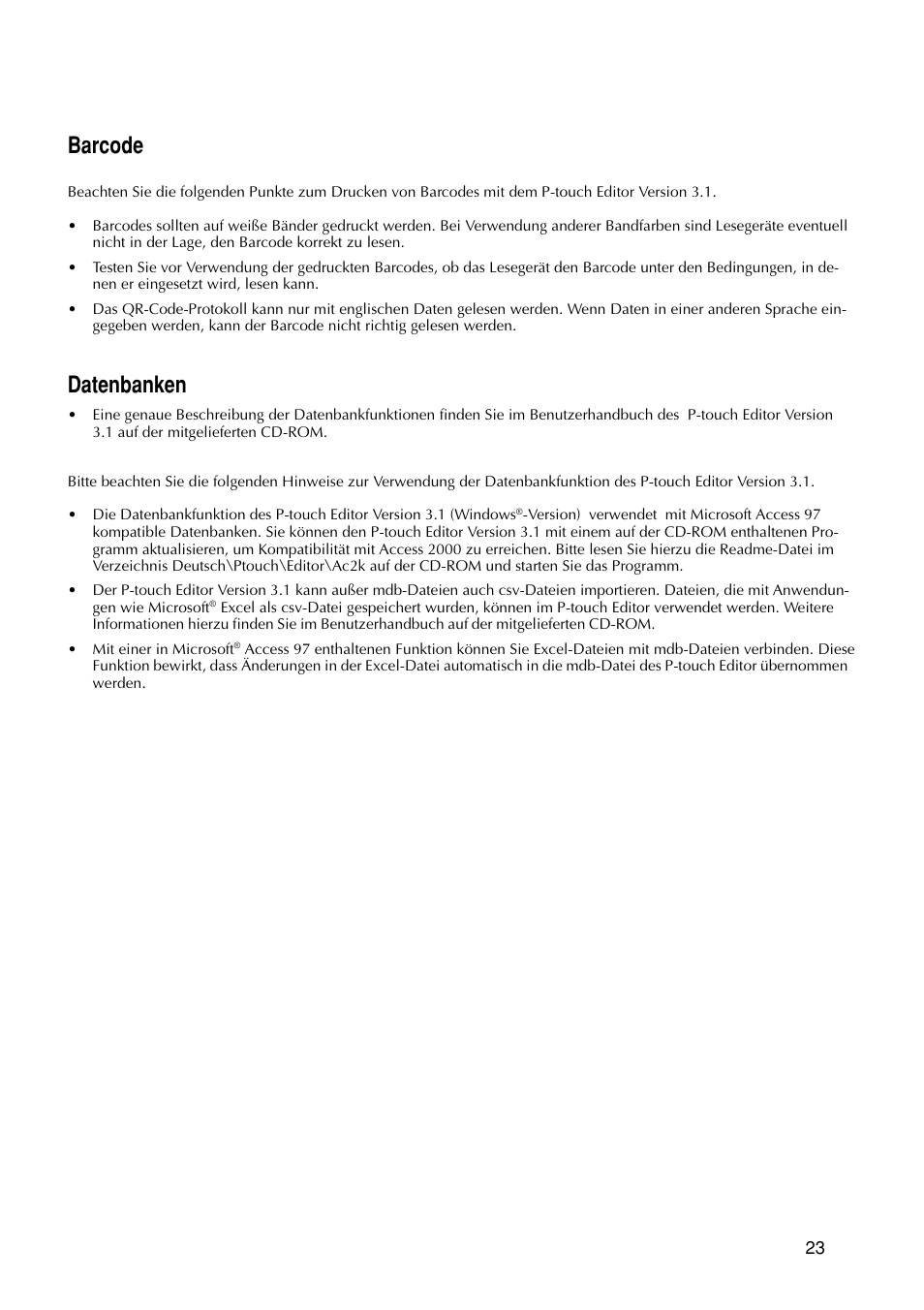Barcode, Datenbanken | Brother PT-9200DX User Manual | Page 103 / 232