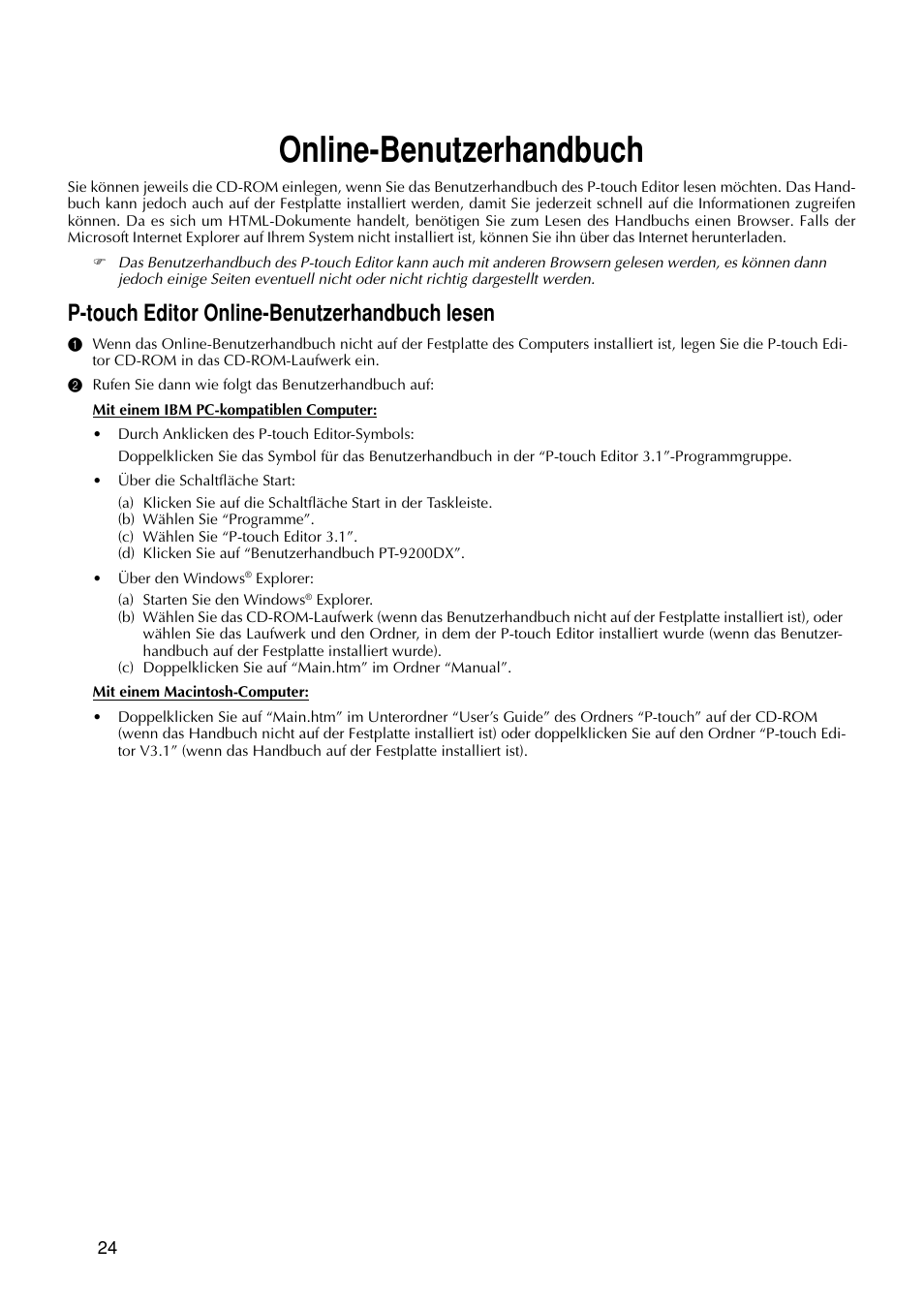 Online-benutzerhandbuch, P-touch editor online-benutzerhandbuch lesen | Brother PT-9200DX User Manual | Page 104 / 232