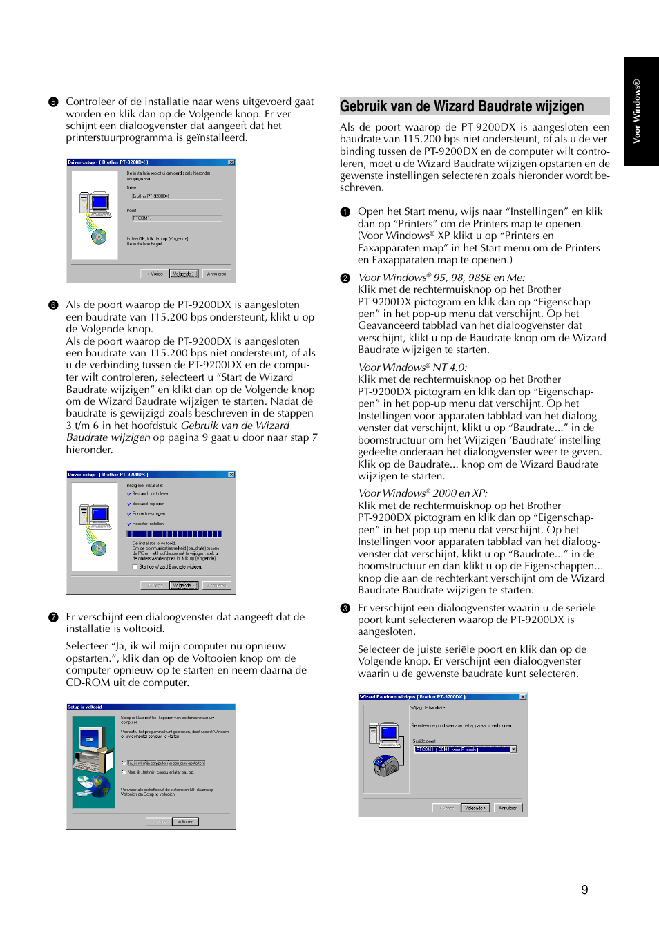 Gebruik van de wizard baudrate wijzigen | Brother PT-9200DX User Manual | Page 127 / 232