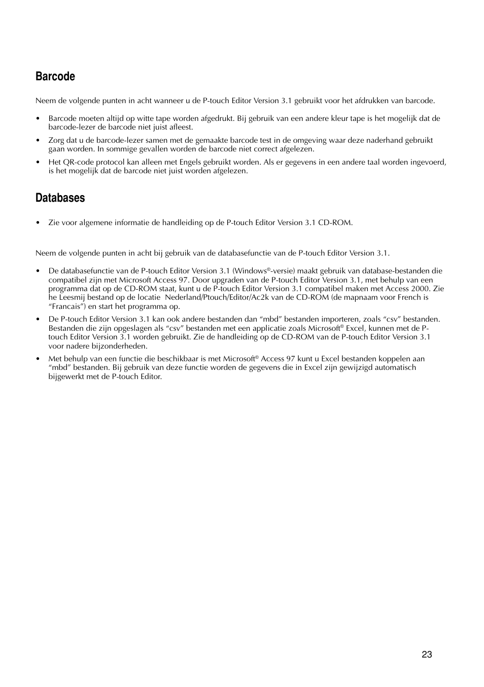 Barcode, Databases | Brother PT-9200DX User Manual | Page 141 / 232