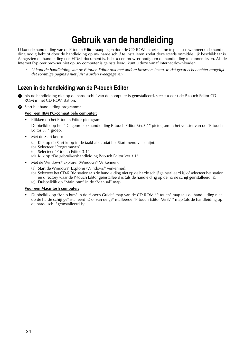 Gebruik van de handleiding, Lezen in de handleiding van de p-touch editor | Brother PT-9200DX User Manual | Page 142 / 232