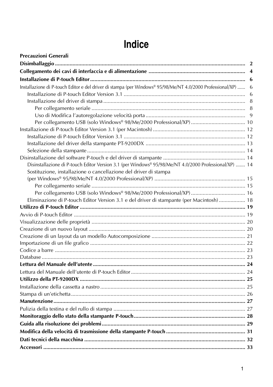 Indice | Brother PT-9200DX User Manual | Page 157 / 232