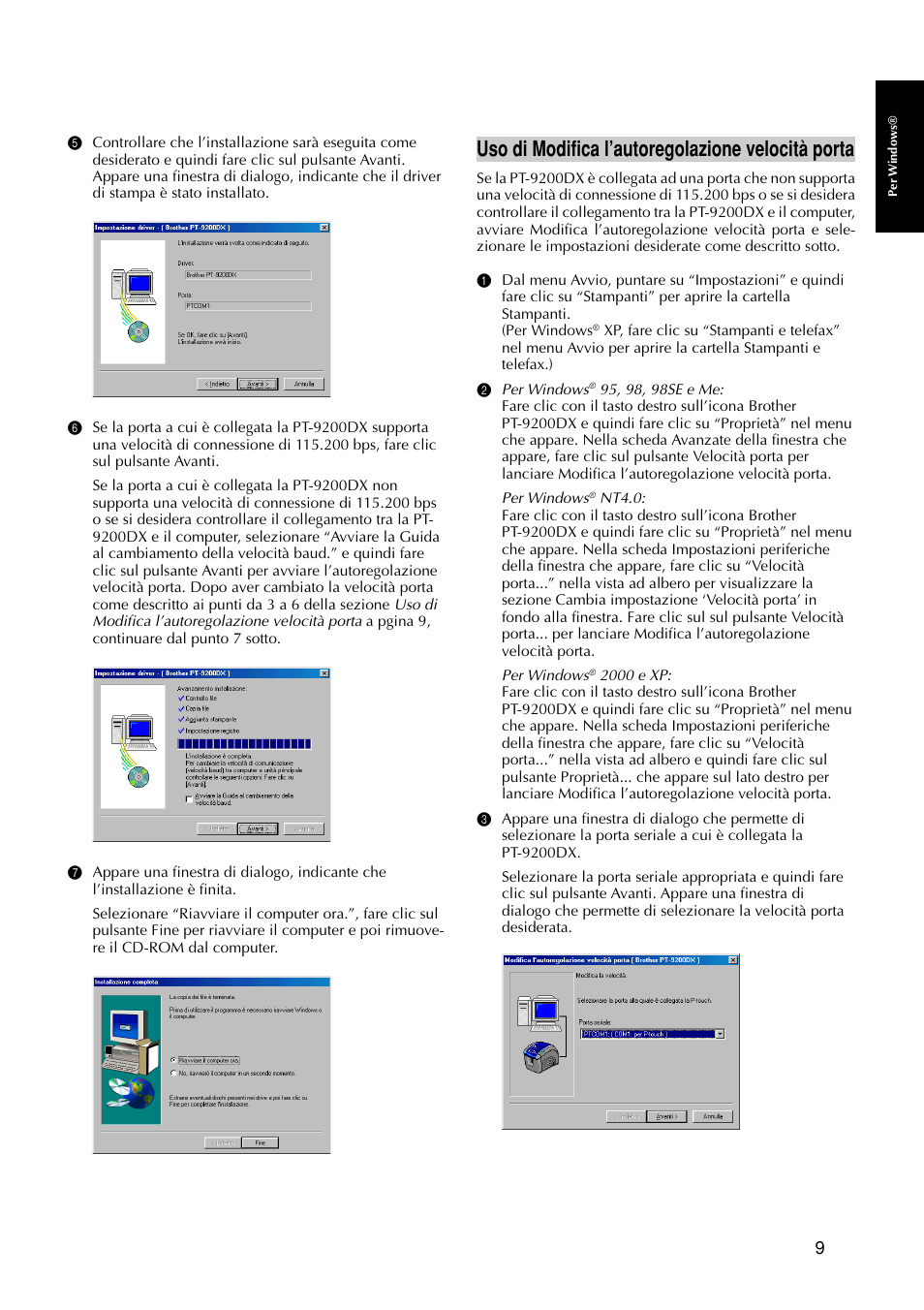 Uso di modifica l’autoregolazione velocità porta | Brother PT-9200DX User Manual | Page 165 / 232