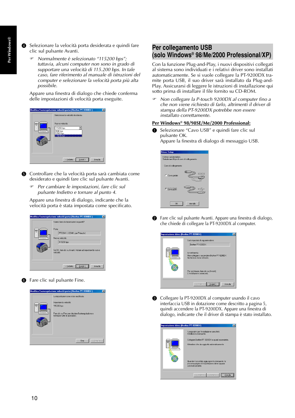Per collegamento usb (solo windows | Brother PT-9200DX User Manual | Page 166 / 232