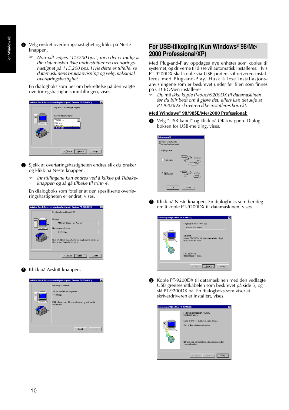 For usb-tilkopling (kun windows | Brother PT-9200DX User Manual | Page 204 / 232