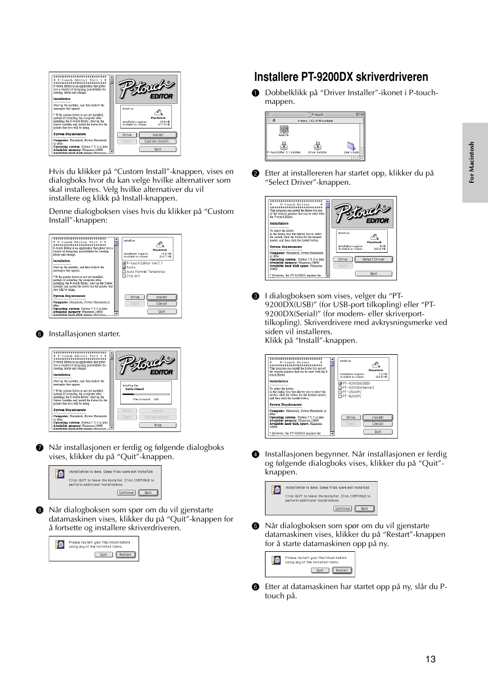 Installere pt-9200dx skriverdriveren | Brother PT-9200DX User Manual | Page 207 / 232