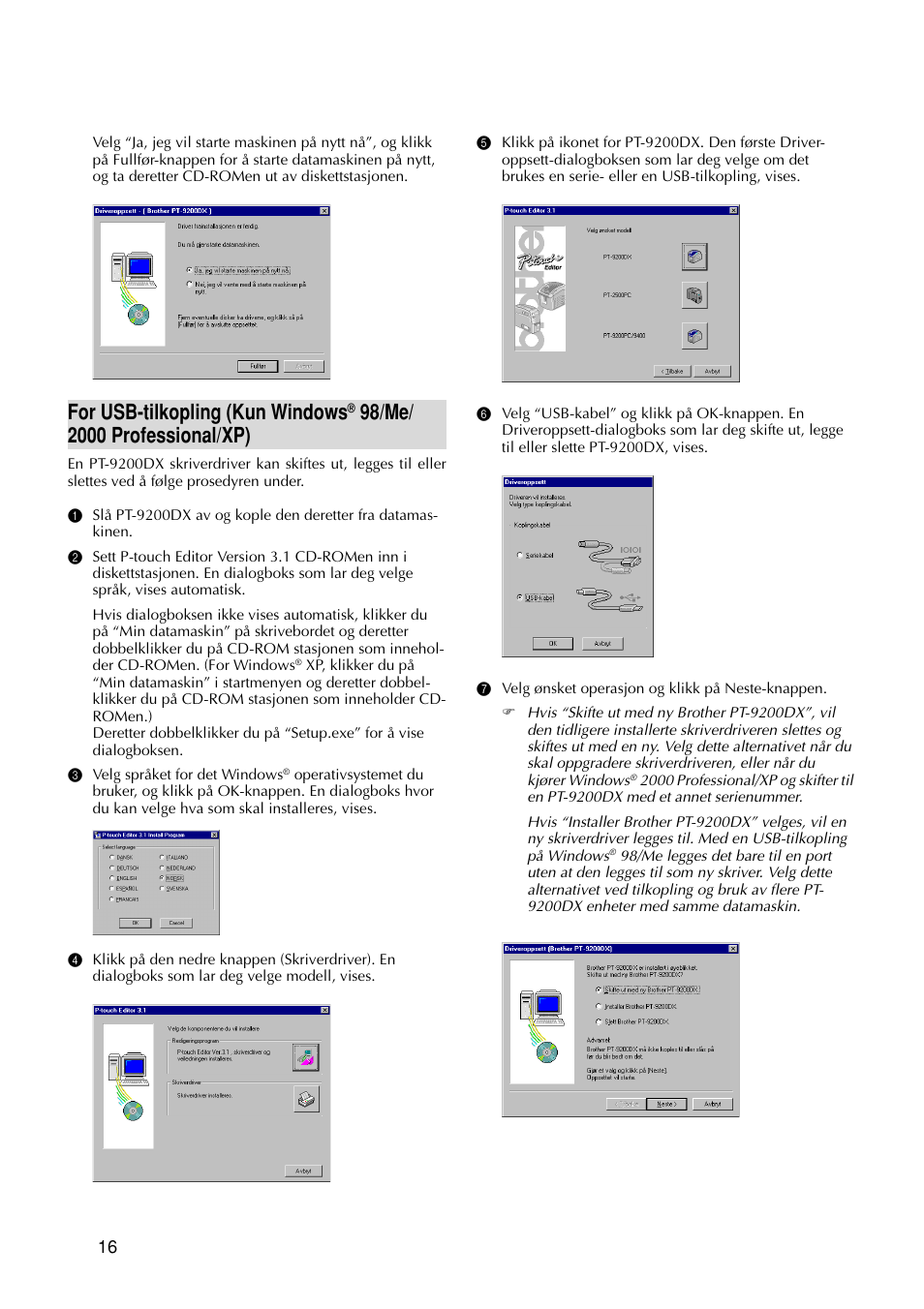 For usb-tilkopling (kun windows | Brother PT-9200DX User Manual | Page 210 / 232